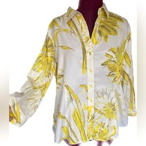Unique Paperwhite Buttondown with bold yellow pattern